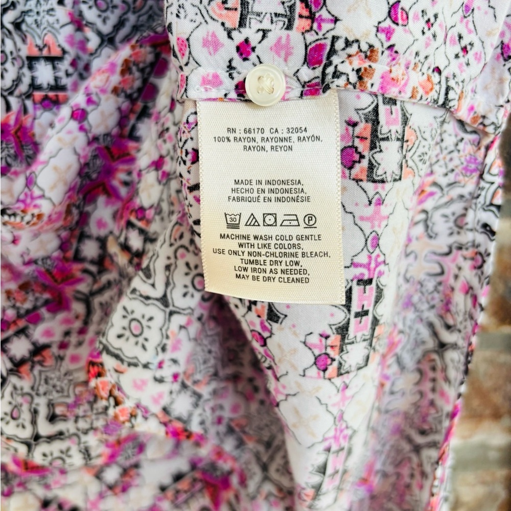 Anthro Maeve Boho Pink Pattern Button Down Blouse Small - Picture 3 of 7